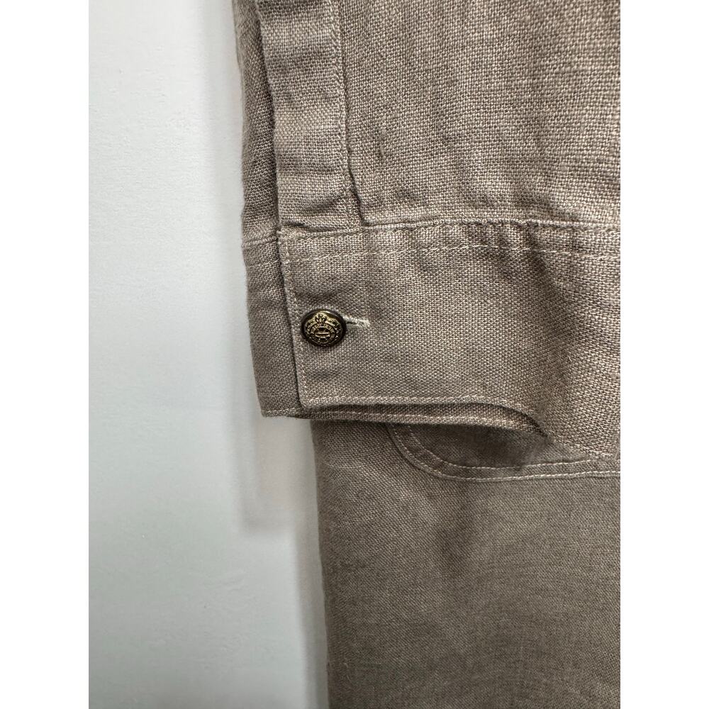 Zara Brown 100% Linen Rustic Relaxed Utility Long Coat Size Large Front Button - Picture 5 of 9